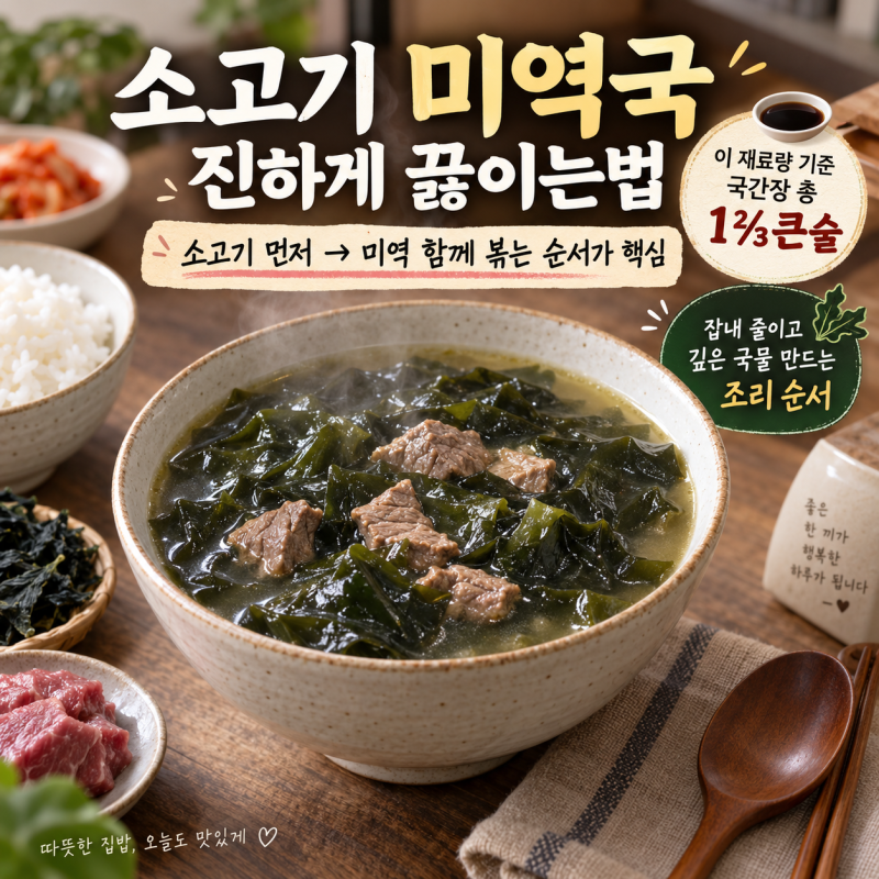 소고기 미역국 진하게 끓이는법｜국간장 1⅔큰술, 잡내 줄이는 순서