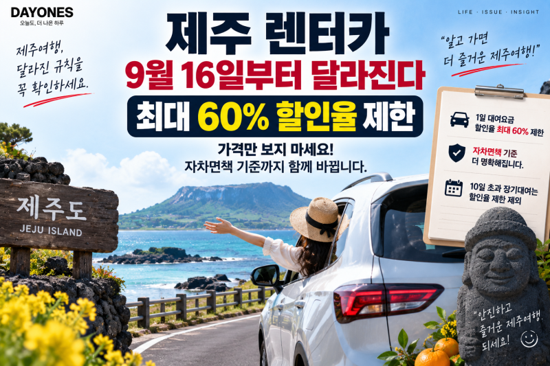 제주 렌터카 9월 16일부터 바뀐다…할인율 최대 60%, 자차면책 기준도 달라진다