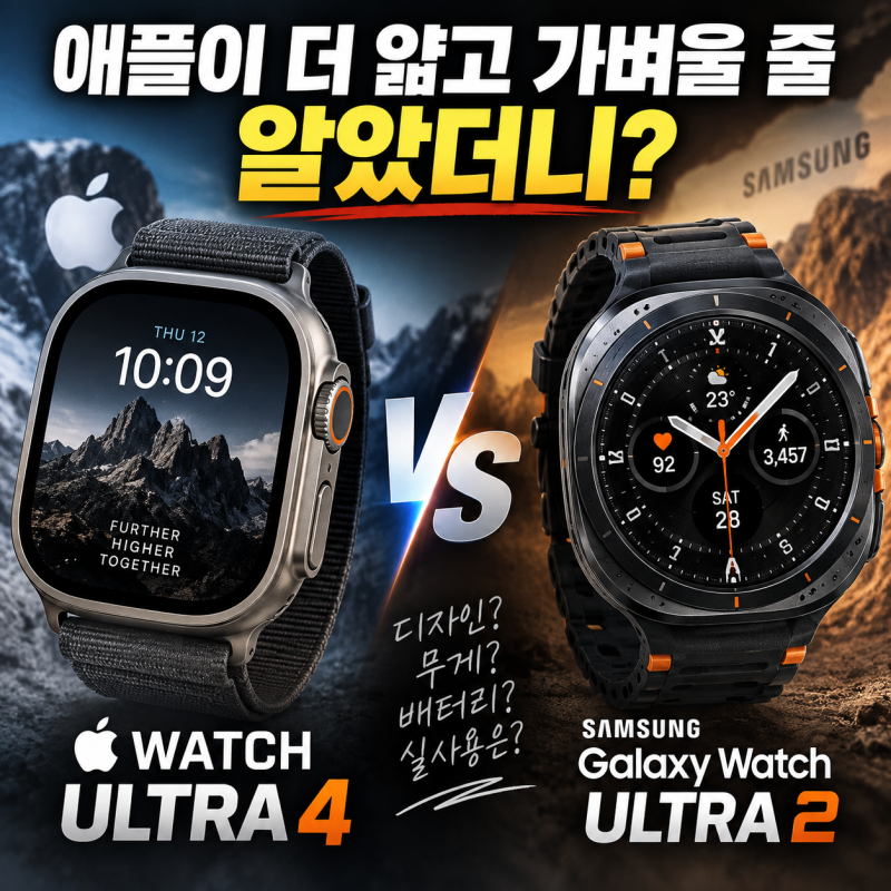 "애플이 더 얇고 가벼울 줄 알았더니? 애플워치울트라4 vs 갤워치울트라2 비교