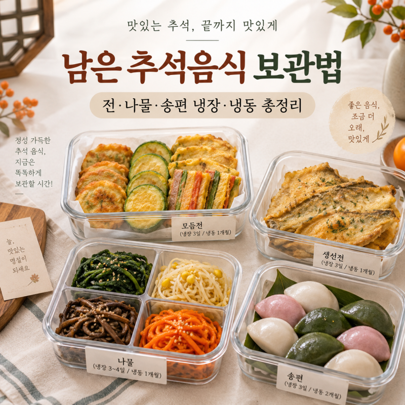 남은 추석음식 보관법｜전·나물·송편 냉장·냉동 보관기간 총정리