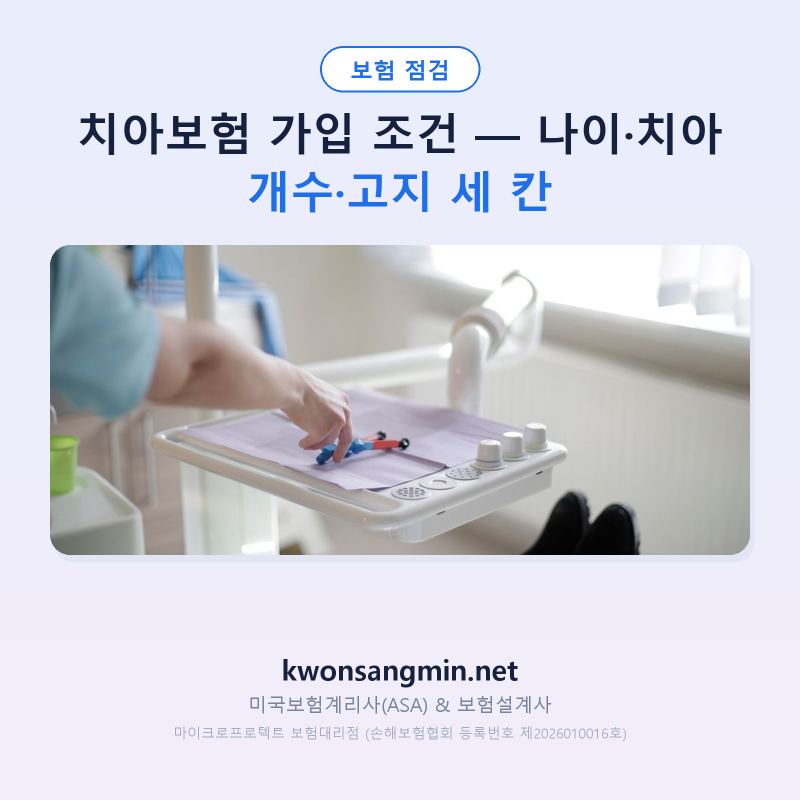 치아보험 가입 조건 — 나이·치아 개수·고지 세 칸