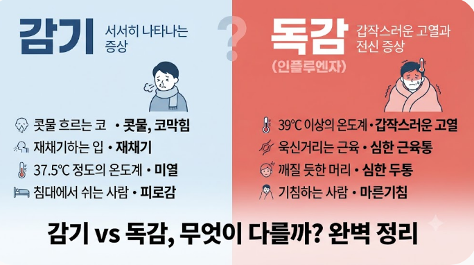 환절기 필수 : 감기 독감 차이, 증상, 잠복기, 예방접종 완벽 가이드