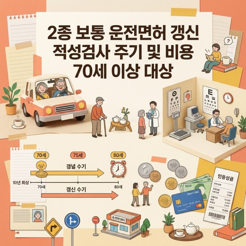 운전면허 70세 이상 2종 보통 갱신 적성검사 주기와 검사 비용