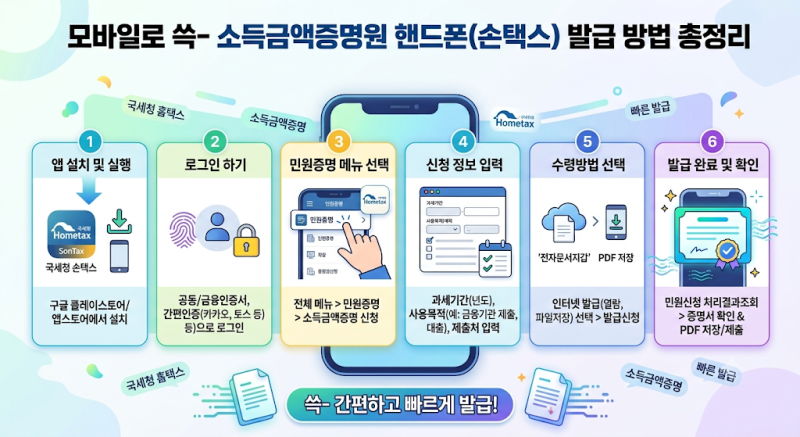 모바일로 쓱- 소득금액증명원 핸드폰(손택스) 발급 방법 총정리