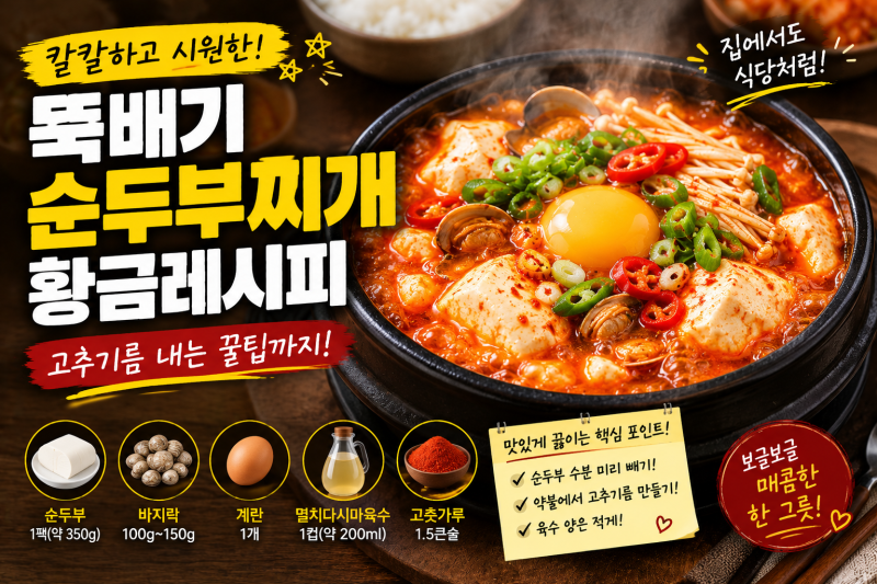 자취생 요리, 간단한 순두부찌개 황금레시피 (고추기름 내는 꿀팁)