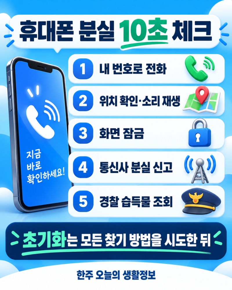 휴대폰 잃어버렸을 때 찾는 법｜위치 확인·잠금·분실신고 순서핸드폰을 잃어버렸다면? 초....