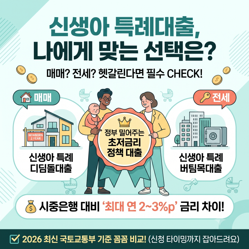 2026 신생아 특례 완전정복! 디딤돌(매매) vs 버팀목(전세) 뭐가 나한테 유리할까? (최신 금리·....