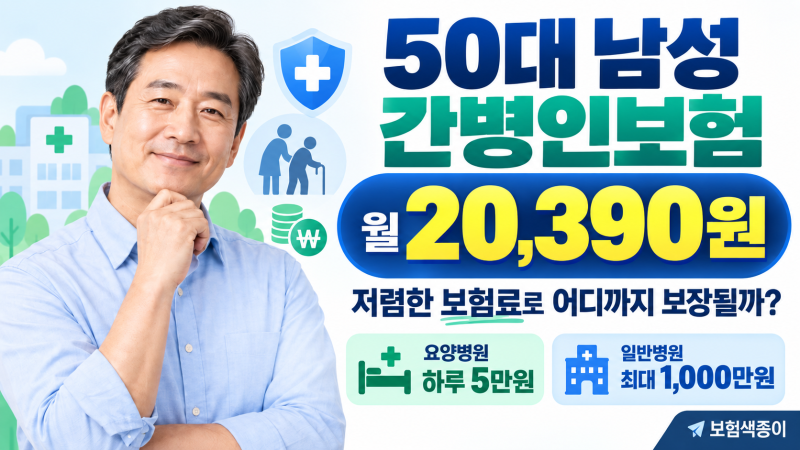 50대 남성 간병인보험 월 20,390원, 저렴한 보험료로 어디까지 보장될까?