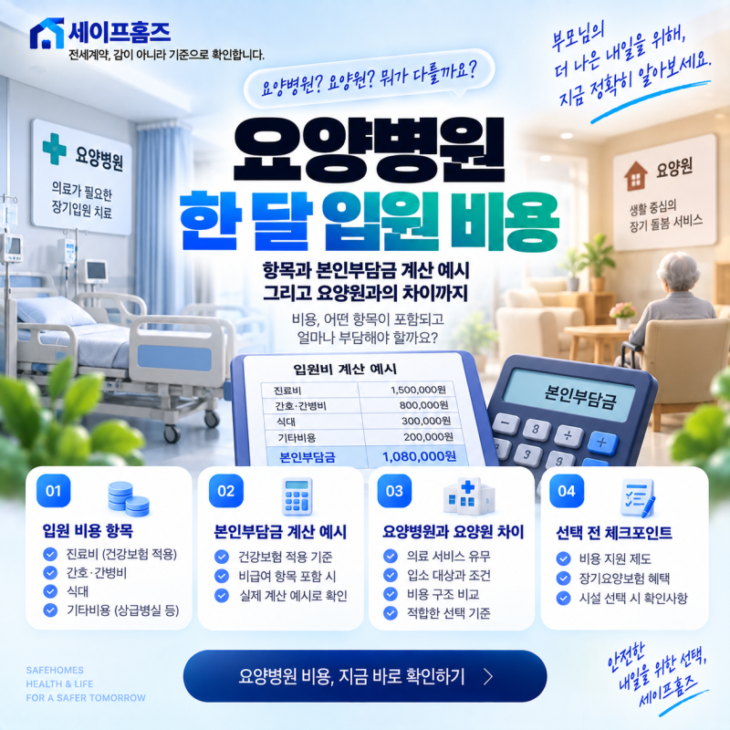요양병원 한 달 입원 비용 항목과 본인부담금 계산 예시 그리고 요양원과의 차이
