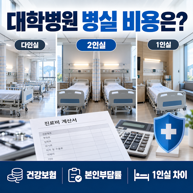 대학병원 1·2·3·4인실 병실료, 하루 얼마일까? 건강보험 적용 기준(2인실 예시)