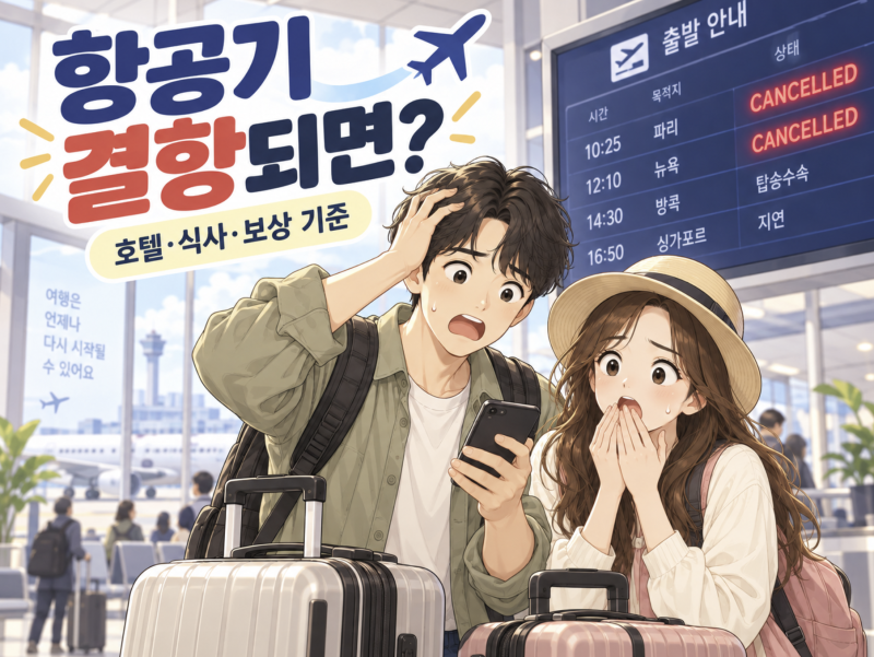 항공기 결항되면 숙박비까지 보상받을 수 있을까? [지연·결항·항공사 귀책·날씨·여행자보....