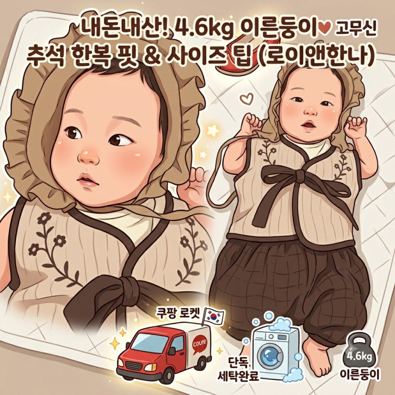4kg대 이른둥이 아기 추석 한복! 신생아 바디수트 개량한복 내돈내산 핏/사이즈 팁 (feat. 쿠팡 ....