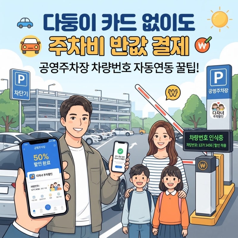 다둥이 카드 없이도 주차비 반값 결제, 공영주차장 차량번호 자동연동 꿀팁