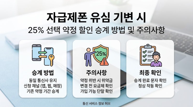 자급제폰 유심 기변 시 25% 선택약정 할인 승계 방법 및 주의 사항