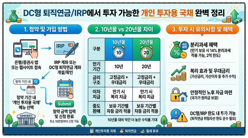 이제는 DC형 퇴직연금과 개인형 IRP에서도 투자 가능한 개인 투자용 국채 청약, 가입 방법과 10....
