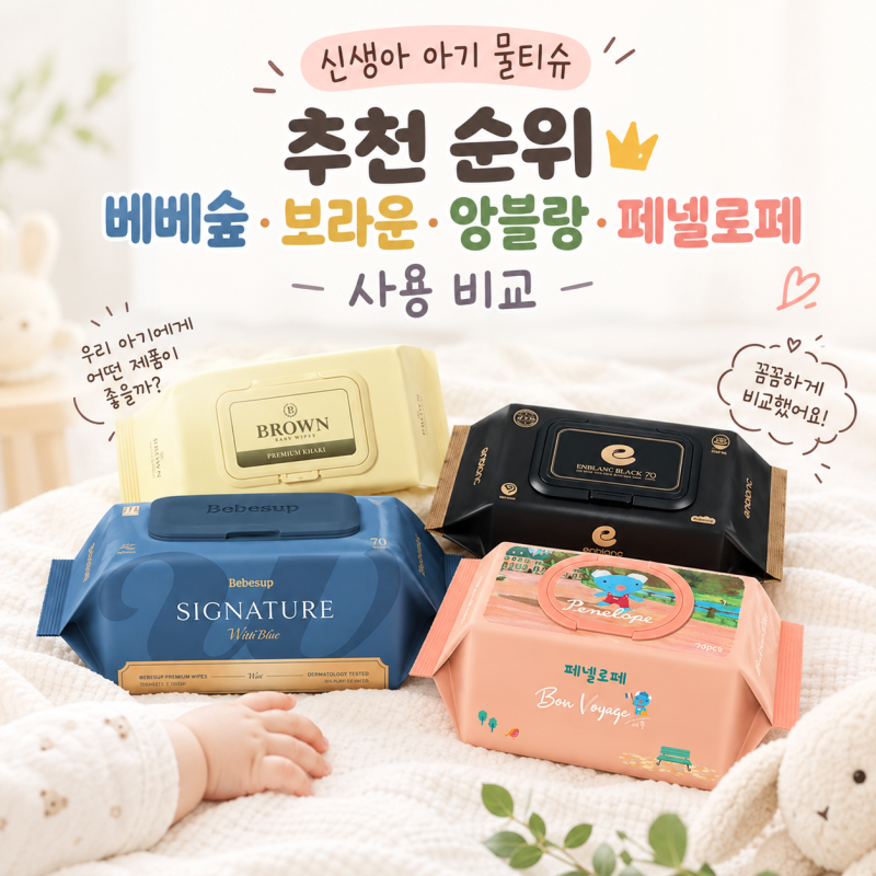 신생아 아기 물티슈 추천 순위, 베베숲·브라운·앙블랑·페넬로페 사용 비교해볼까?