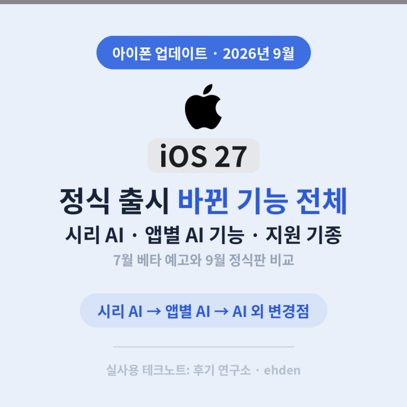 [아이폰] iOS 27 정식 출시 총정리 — 시리 AI부터 사진·사파리·단축어까지, AI 기능 하나씩 (202....