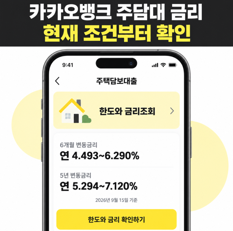 카카오뱅크 주택담보대출 금리 한도와 신청조건 확인
