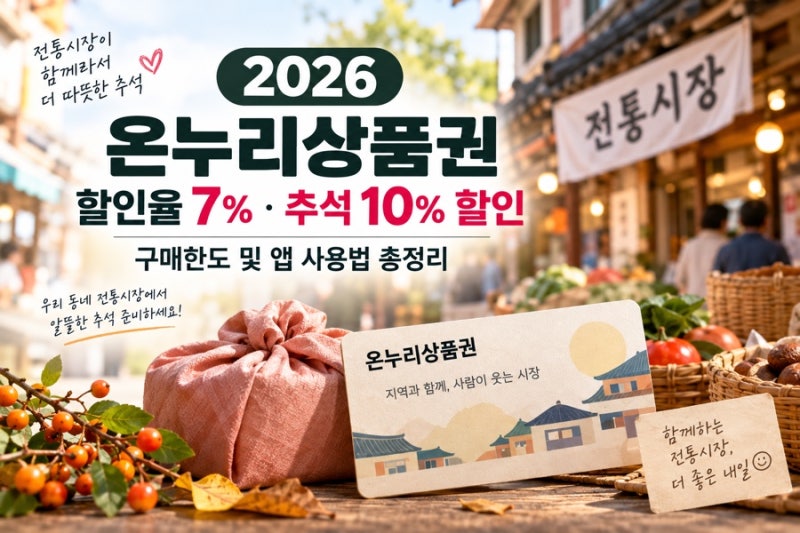 2026 온누리상품권 할인율 7%·추석 10% 할인 기간·구매한도 및 앱 사용법 총정리