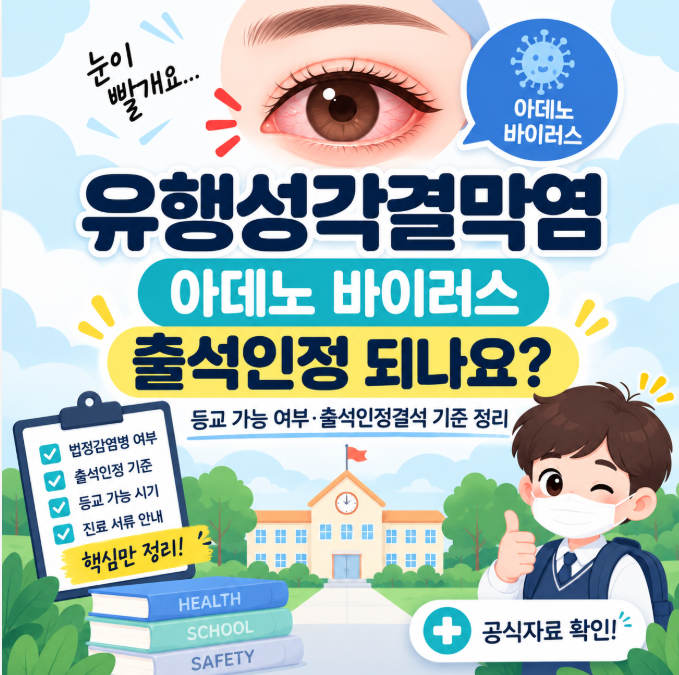 유행성각결막염 아데노 바이러스 출석인정 되나요?
