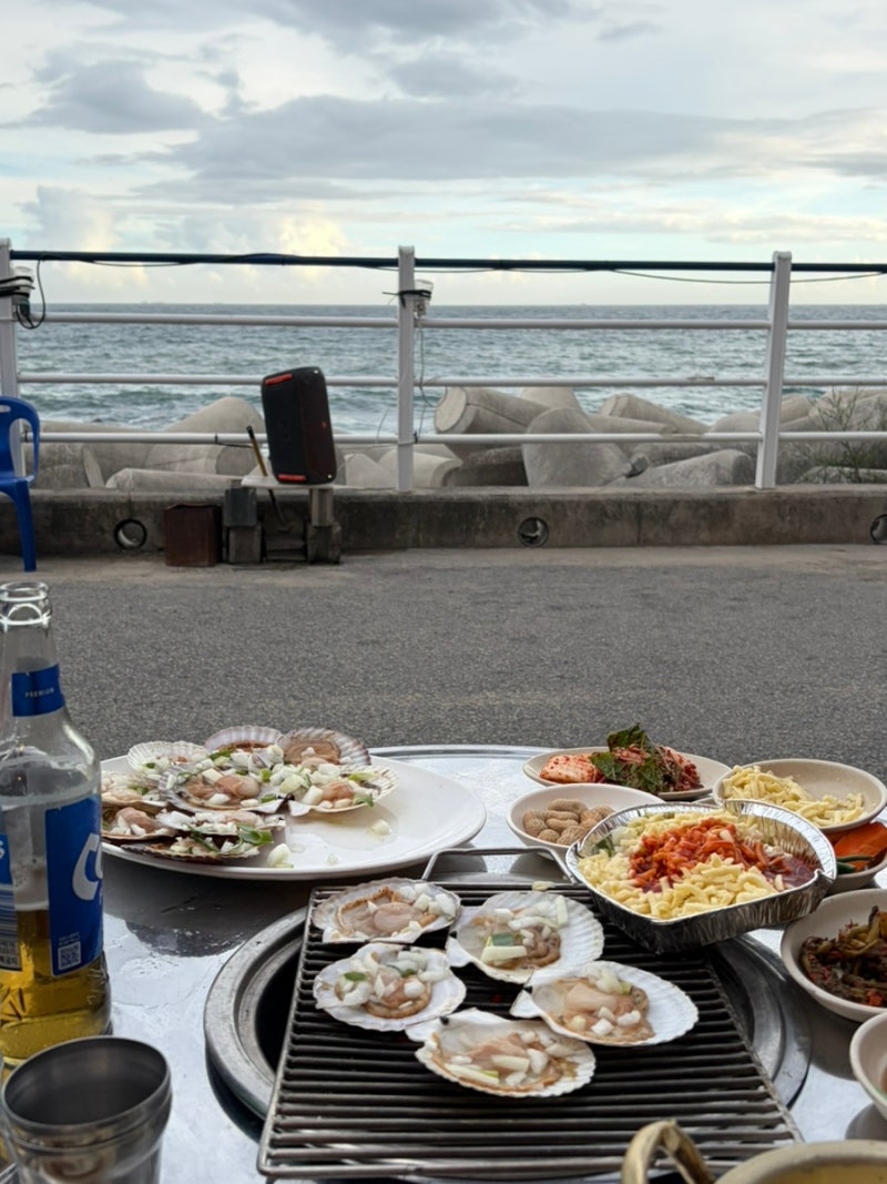 부산 해운대 청사포 방갈로 끝집 야장 바다뷰 오션뷰 조개구이 맛집