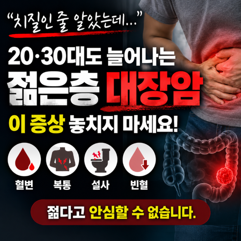 치질인 줄 알았는데 20-30대도 늘어나는 젊은층 대장암, 이 증상 놓치지마세요