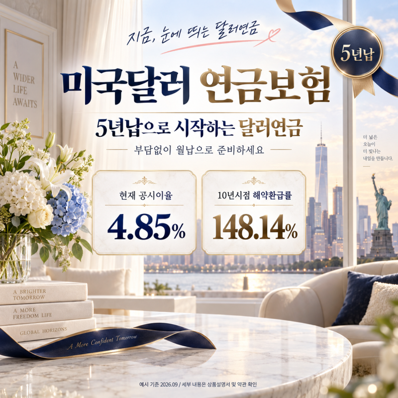 달러연금보험 5년납, 10년 뒤 얼마나 받을수 있을까요? 원화가치가 떨어질 때 더 관심 가는 이....