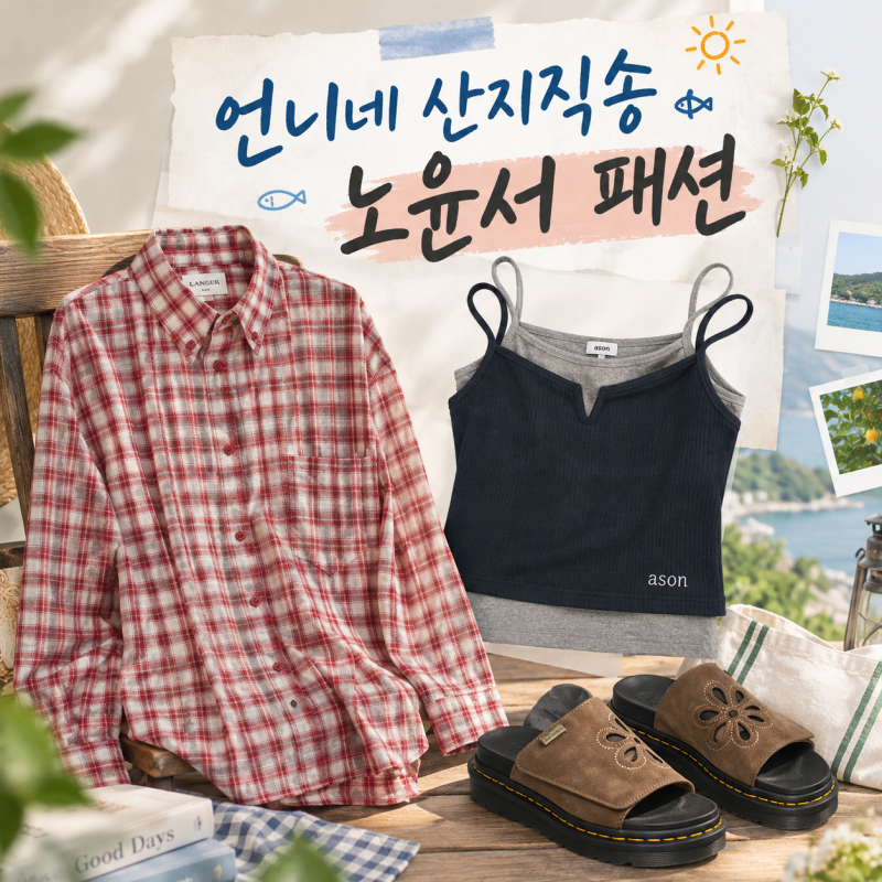 언니네 산지직송3 노윤서 옷 모음 체크 셔츠 닥터마틴 슬리퍼 신발 레이어드 민소매 나시티 ....