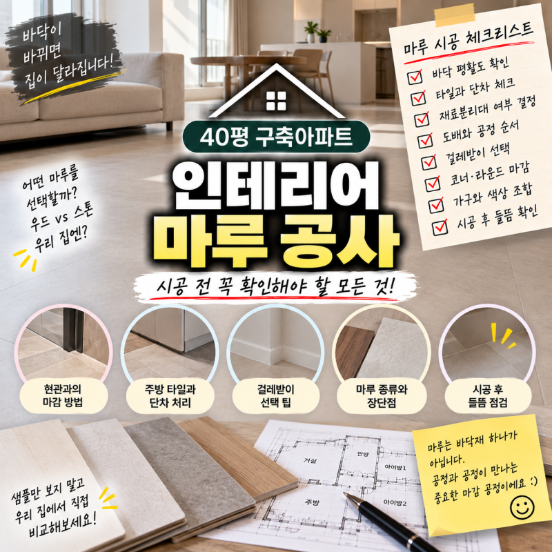 13 구축 아파트 마루 시공 전 꼭 확인할 것들｜타일 단차부터 걸레받이, 공정 순서까지