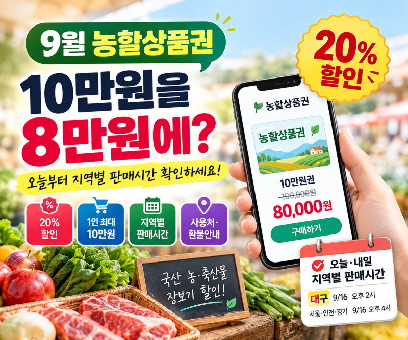 9월 농할상품권 10만원을 8만원에? 오늘부터 지역별 판매시간 확인하세요