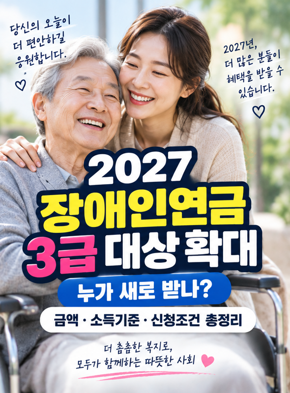 2027 장애인연금 3급 대상 확대｜누가 새로 받나? 금액·소득기준·신청조건