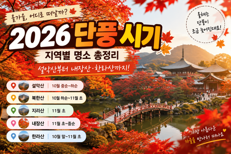 2026 단풍 시기 │ 설악산·북한산·지리산·내장산·한라산 절정 예상일
