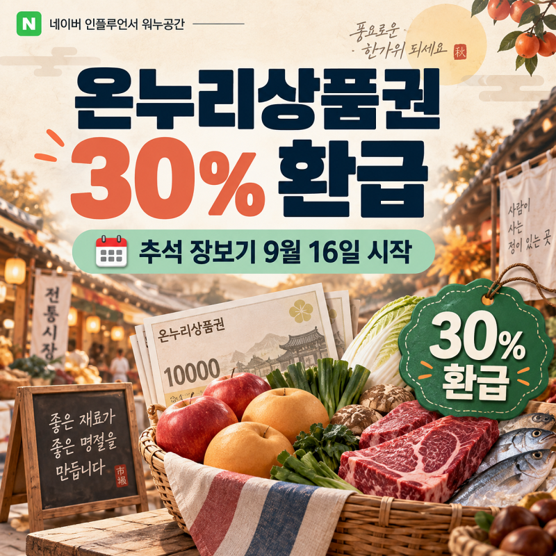 온누리상품권 30% 환급 시작, 9월 16일부터 전국 300개 전통시장 어디서 받나