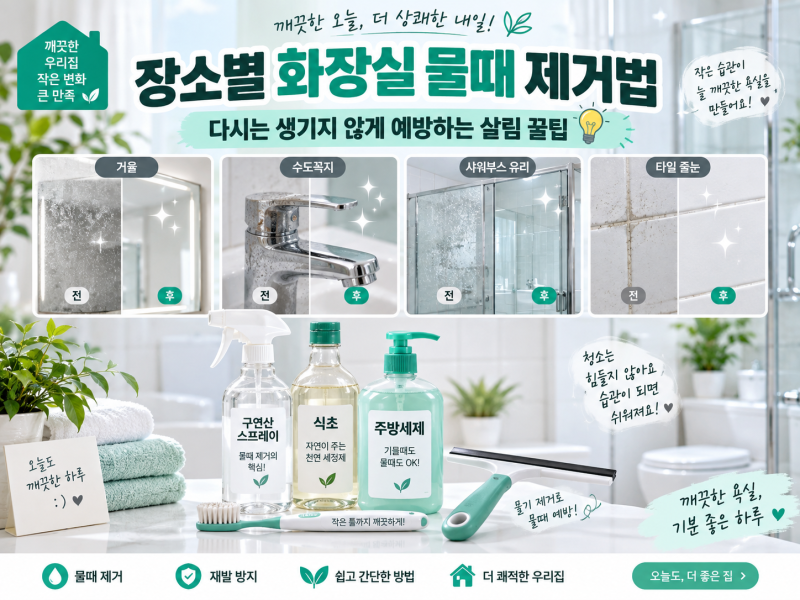 락스 냄새 없이 반짝반짝! 화장실 물때 10분 만에 싹 지우는 만능 청소법