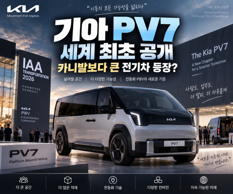 기아 PV7 세계 최초 공개, 카니발보다 큰 전기차? 가격·출시일·주행거리 총정리