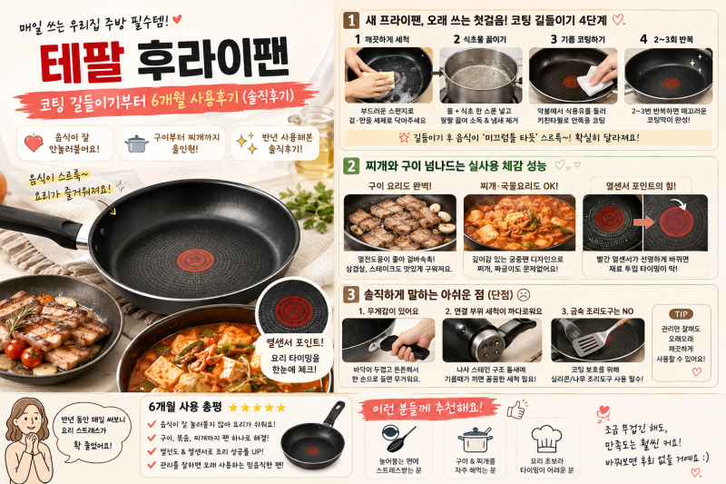 테팔 후라이팬 / 코팅 길들이기부터 시작한 6개월 사용후기(장단점)