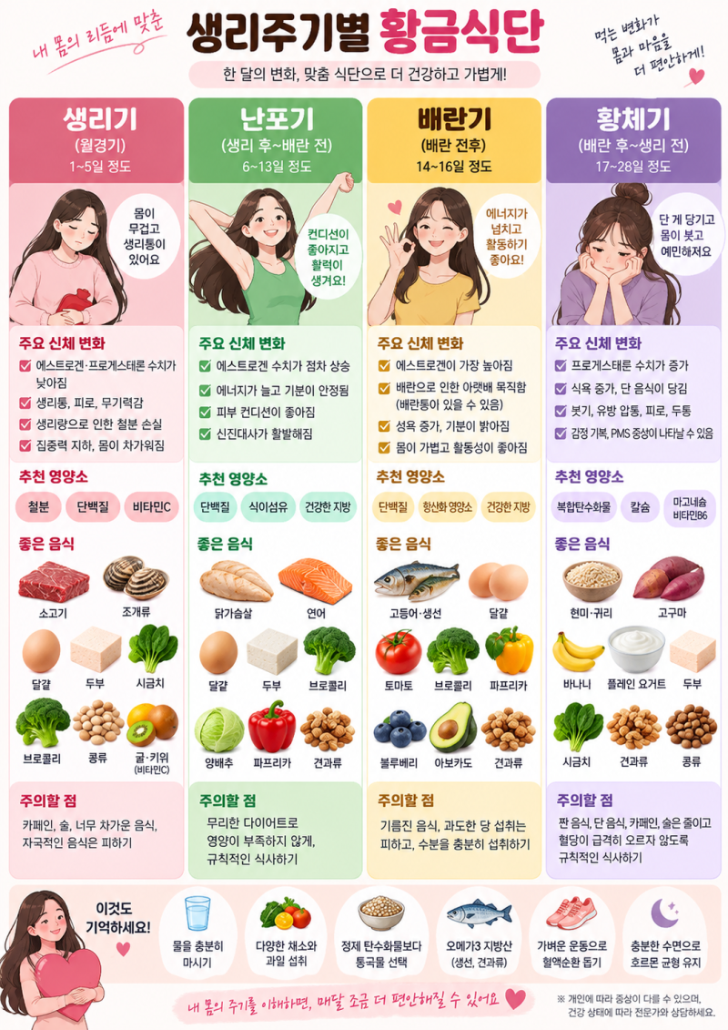 생리 전 붓고 피곤하다면, 주기별로 챙기면 좋은 음식