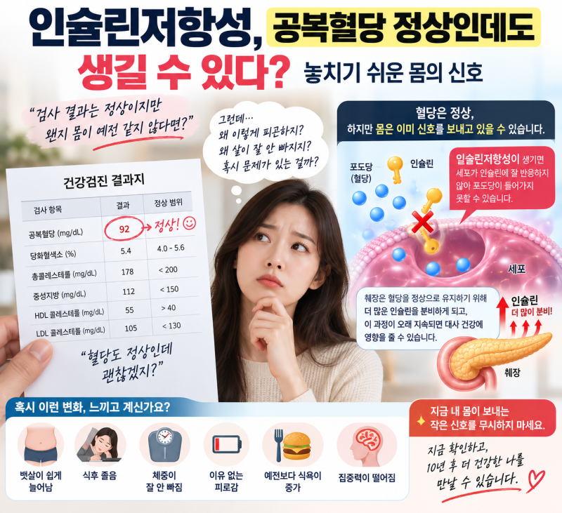 인슐린저항성, 공복혈당 정상인데도 생길 수 있다? 놓치기 쉬운 몸의 신호