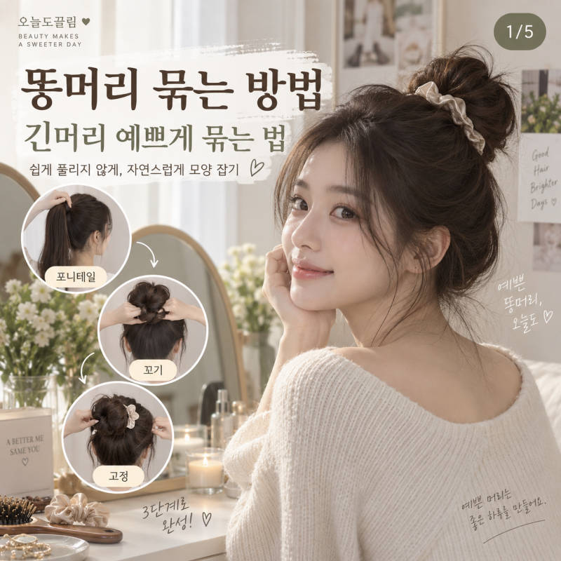 똥머리 묶는 방법, 긴머리 예쁘게 묶는 법