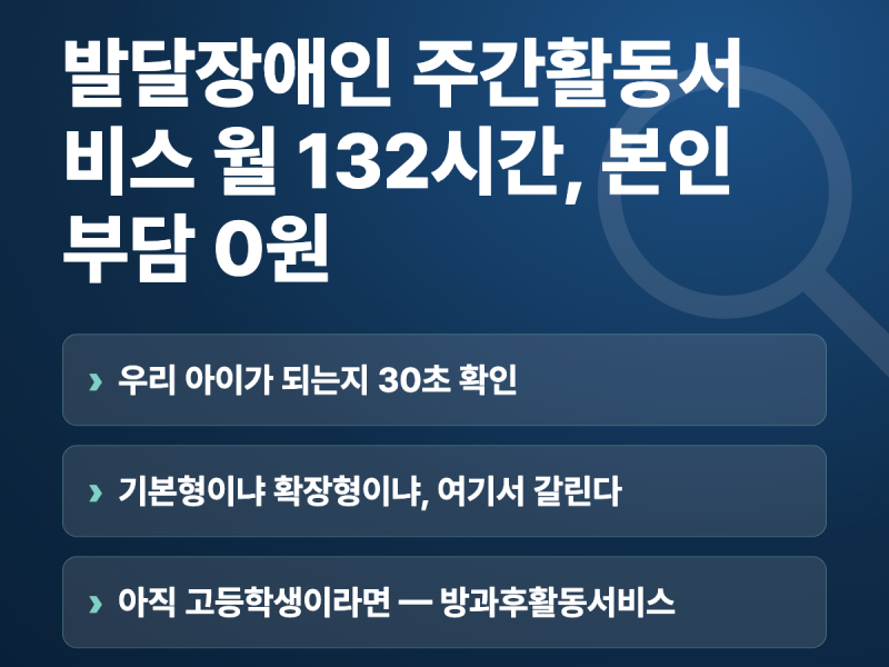 발달장애인 주간활동서비스 월 132시간, 본인부담 0원
