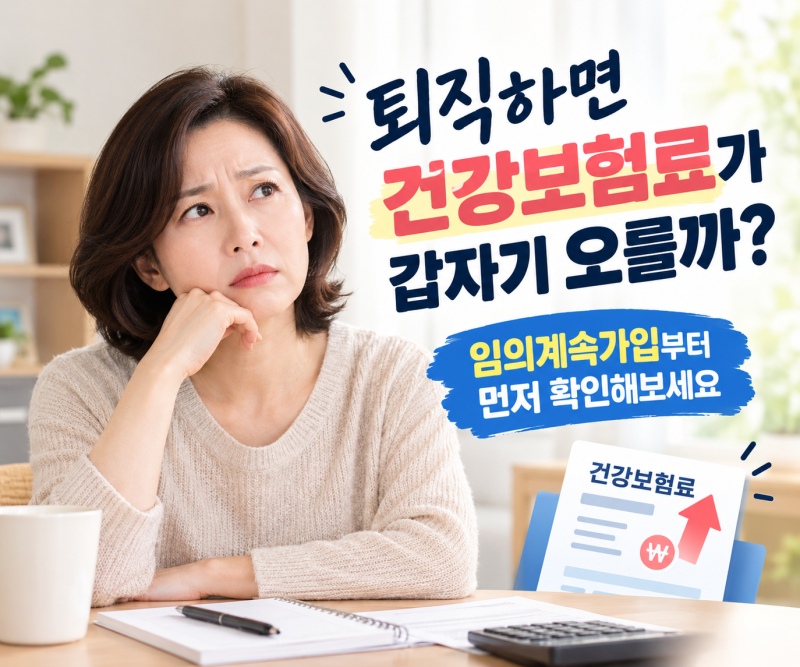 "퇴직하면 건강보험료가 갑자기 오를까? 임의계속가입부터 먼저 확인해보세요."