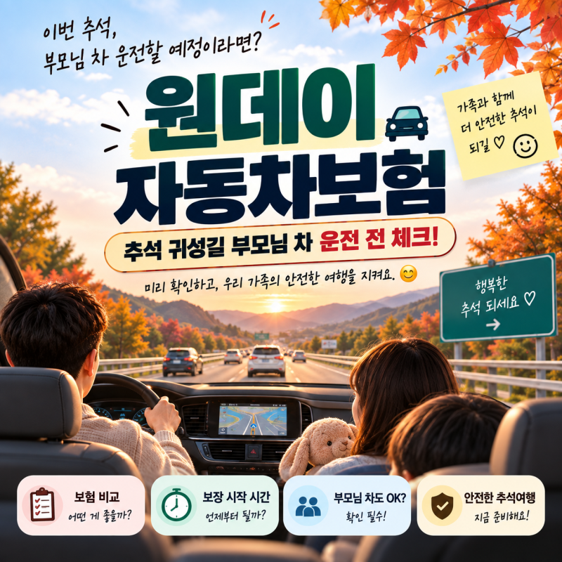 원데이 자동차보험 추석 귀성길 부모님 차 운전 전 체크