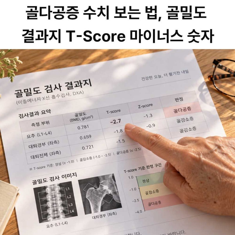 골다공증 수치 보는 법, 골밀도 결과지 T-Score 마이너스 숫자