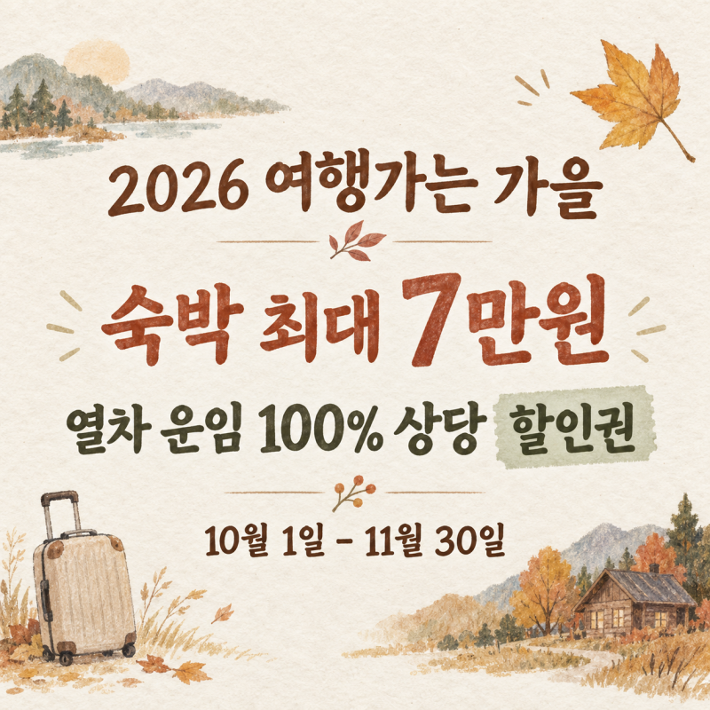 2026 숙박세일페스타 9월 22일 오픈! 최대 7만원 할인·열차 할인권 신청방법