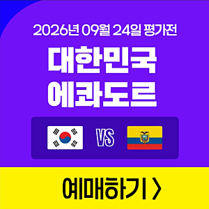 한국 에콰도르 예매 평가전 티켓 가격 대한민국 축구 국가대표 A매치 친선경기 일정 2026년 09....