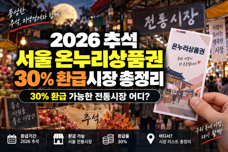 2026 추석 서울 온누리상품권 환급시장 총정리｜30% 환급 가능한 전통시장 어디?