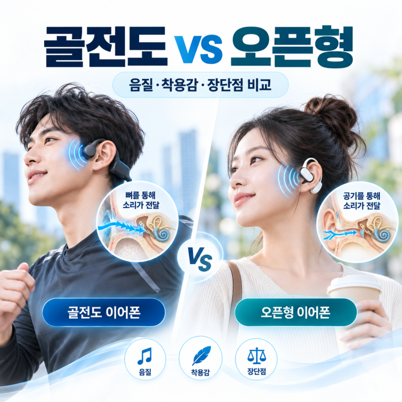 골전도 블루투스 이어폰 vs 오픈형 이어폰, 뭐가 다를까? 음질·착용감·장단점 비교