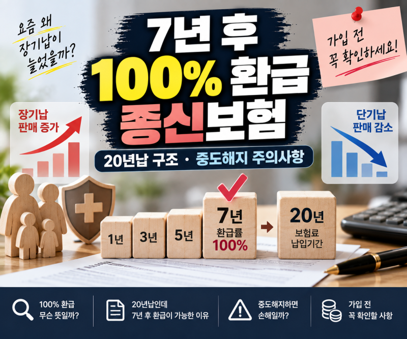 7년 후 100% 환급 종신보험 20년납 구조·중도해지 주의사항