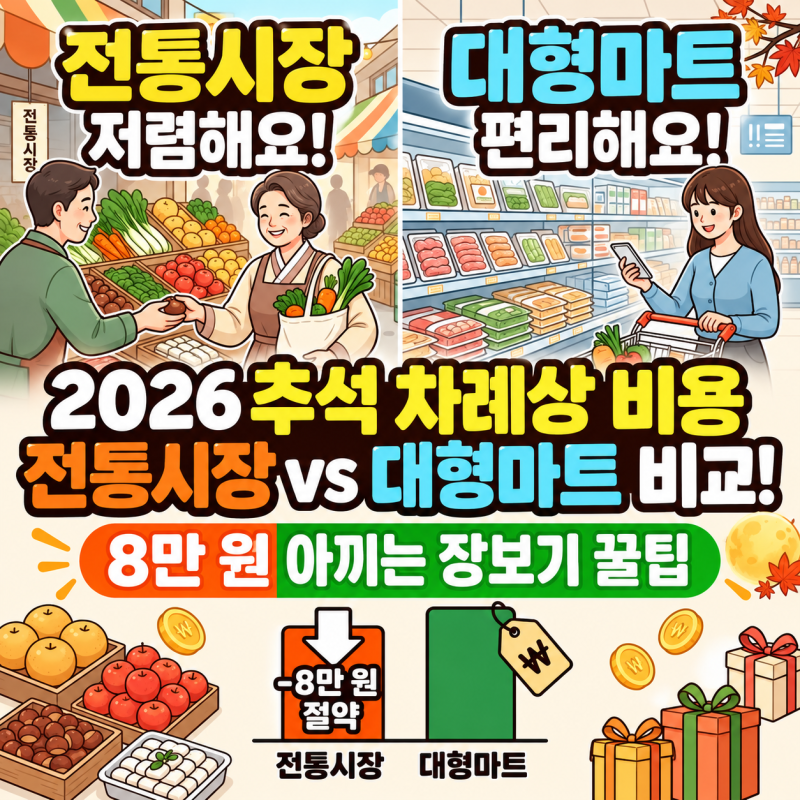 2026 추석 차례상 비용 전통시장 vs 대형마트 비교! 8만 원 아끼는 장보기 꿀팁