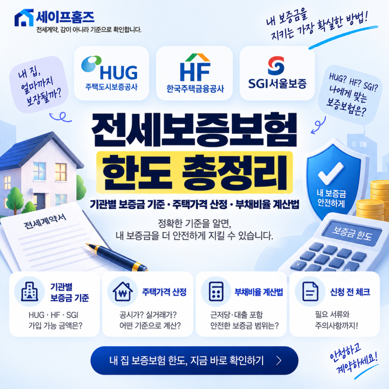 전세보증보험 한도: 기관별 보증금 기준·주택가격 산정·부채비율 계산법